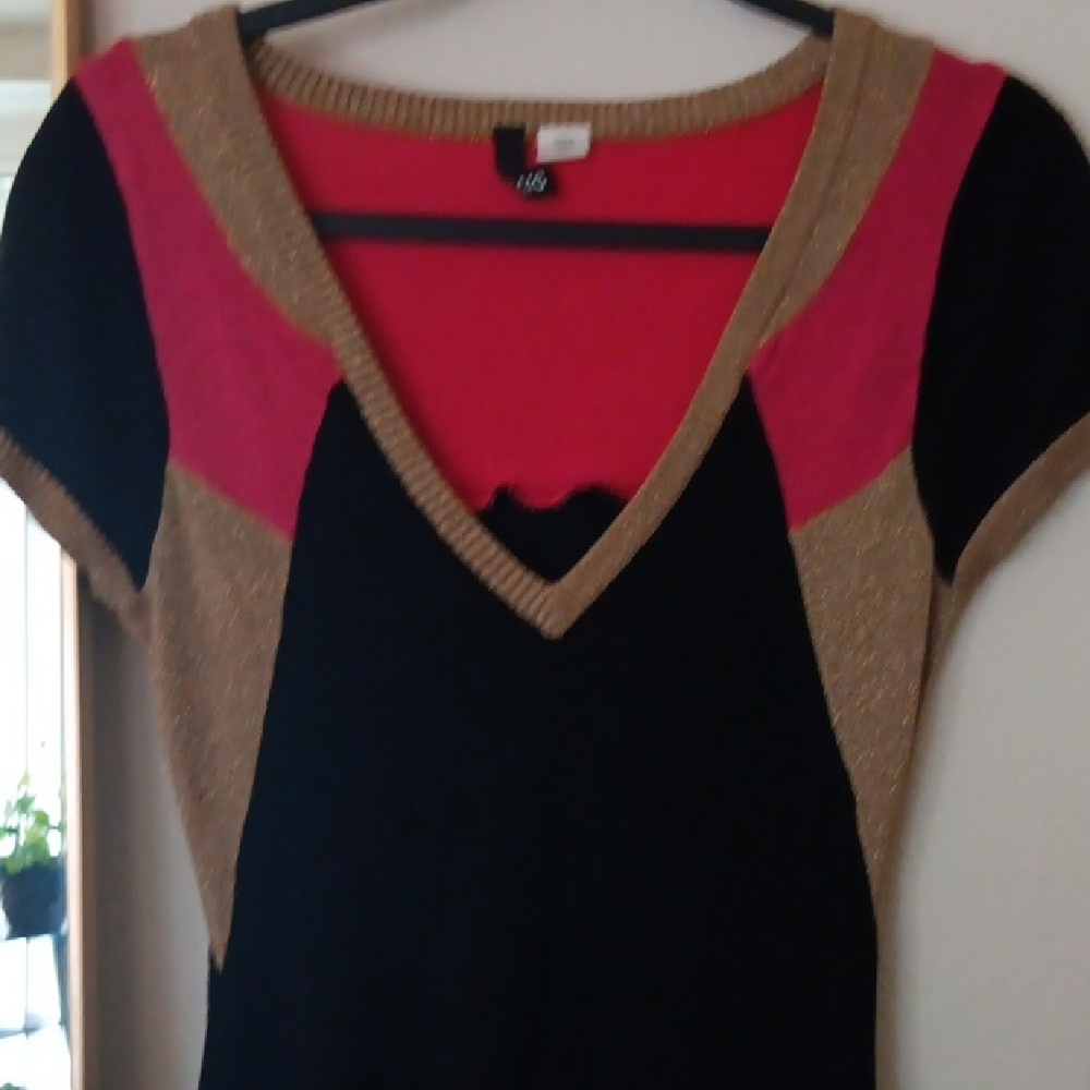 H&M Black and Gold Sheath Mini Dress V-Neck Short Sleeve